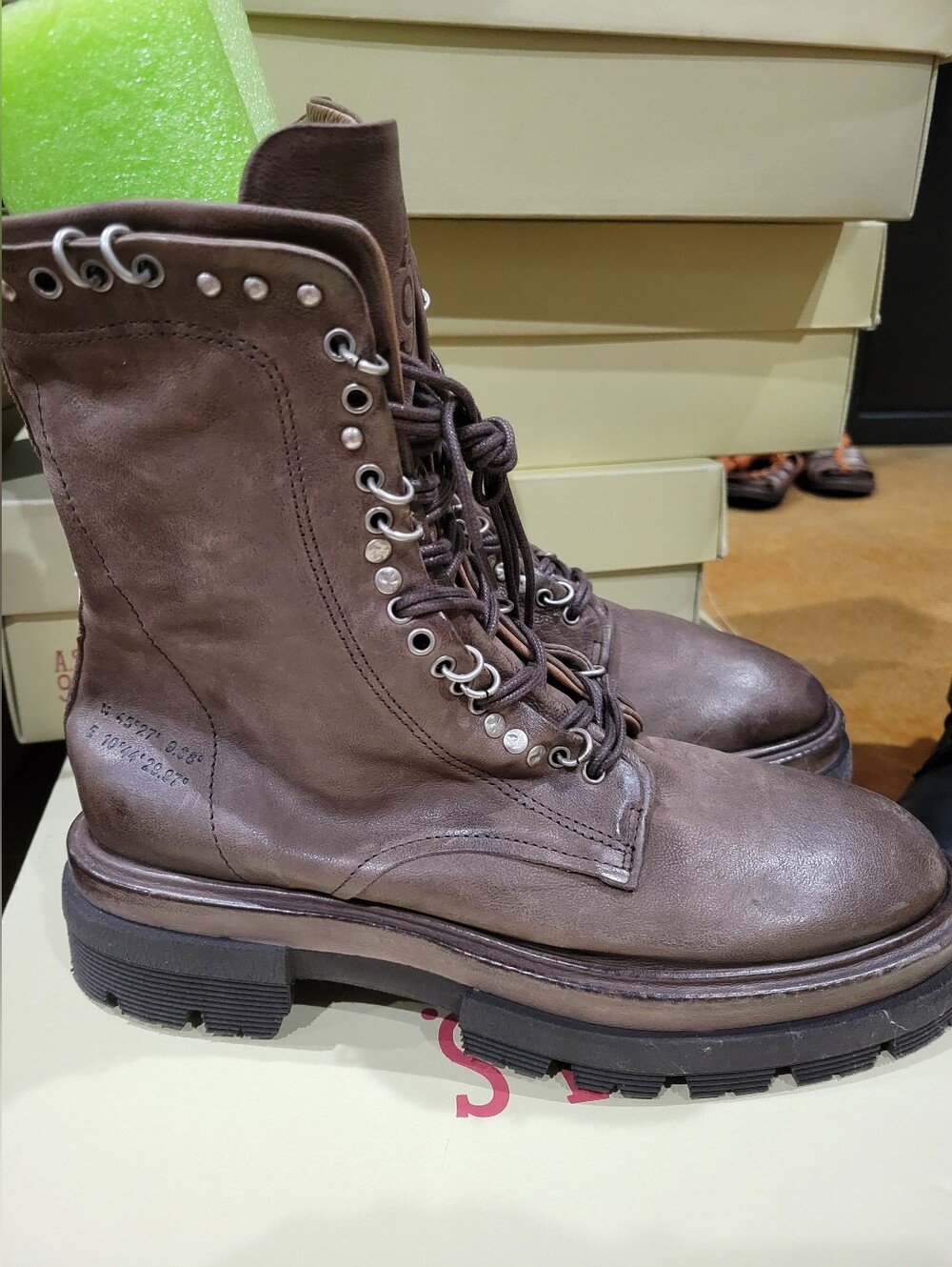A.S.98 HUBIE Brown Leather Lace-Up Combat Boots 40